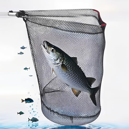 Telescopic Fishing Landing Net, Folding Fishing Nets with Telescopic Rod Handle for Fish Catch Release, Aquarium, Ponds Floating Objects, Carp Trout - color: White pole+black net