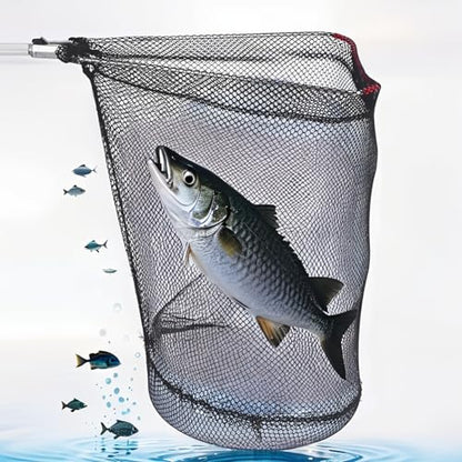Telescopic Fishing Landing Net, Folding Fishing Nets with Telescopic Rod Handle for Fish Catch Release, Aquarium, Ponds Floating Objects, Carp Trout - color: White pole+black net