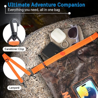 Pelican Marine IP68 Waterproof Dry Bag 5L w/Phone Pouch/Case - Hunter Camo | Roll Top Waterproof Backpack with Touchscreen Phone Pouch - Swimming, Kayaking, Camping, Rafting, Fishing & Travel Essentials - color: Hunter Camo - 5L, size: 5L
