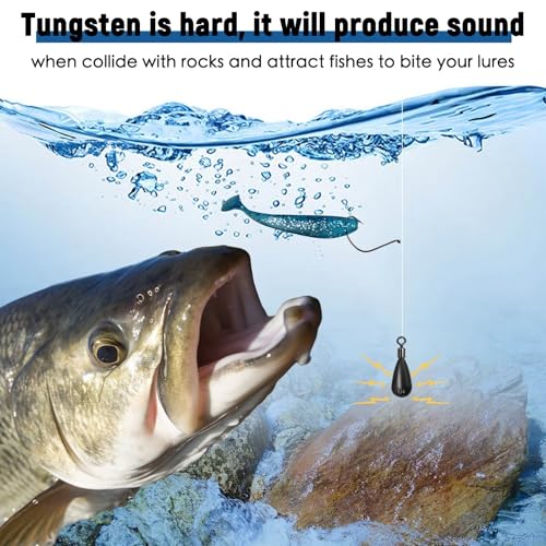 12Pcs Tungsten Drop Shot Weights Sinkers for Bass Fishing, Tungsten Dropshot Fishing Weights - color: no chip black - clip on - tear, size: 3/8 oz - 5pcs