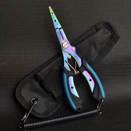 Saltwater Fishing Pliers, Split Ring Pliers with Safety Lock, with Sheath and Lanyard Blue - color: Blue