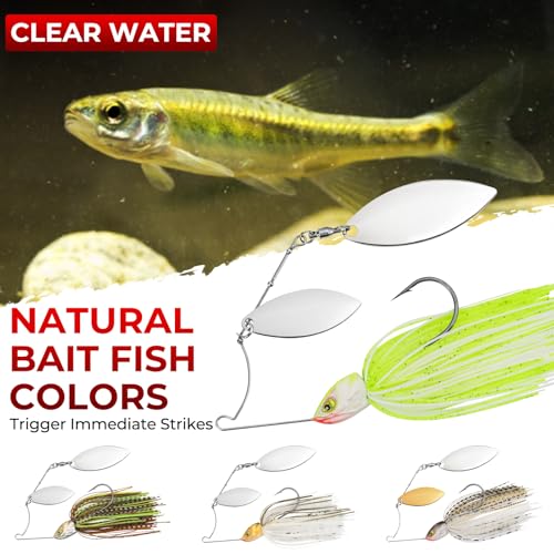 MadBite by KastKing Spinnerbait Fishing Lures, Bass Trout Salmon Walleye Stainless Steel Spinner Baits Kit, Saltwater Freshwater, 4 pcs - color: Clear Water - Colorado & Willow, size: 1/2oz
