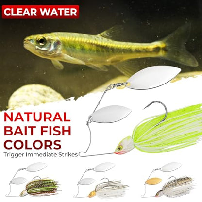 MadBite by KastKing Spinnerbait Fishing Lures, Bass Trout Salmon Walleye Stainless Steel Spinner Baits Kit, Saltwater Freshwater, 4 pcs - color: Clear Water - Colorado & Willow, size: 1/2oz