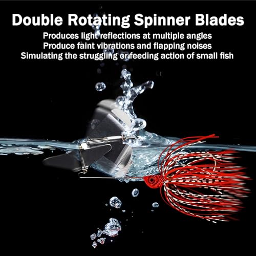 Buzzbaits Double Rotating Spinner Blade Baits Silicone Skirts Top Water Fishing Lures for Bass Trout Pike 0.52oz 4pcs FS/YE-08 - color: B