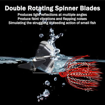 Buzzbaits Double Rotating Spinner Blade Baits Silicone Skirts Top Water Fishing Lures for Bass Trout Pike 0.52oz 4pcs FS/YE-08 - color: B