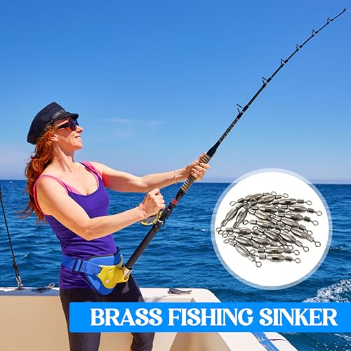 Seenelling 20 Pcs Brass Fishing Sinker Swivel Fishing Weights Saltwater Bullet Sinkers Drop Shot Weight Egg Sinkers with Swivel Rolling Removable Freshwater - size: 1/32oz
