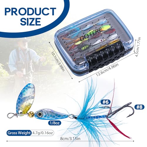 Goture Trout Lures Fishing Spinners,Rooster Bait Tail Bass Fishing Lures with Brass Spinner Blade Fish-Shaped Jig Heads for Freshwater Saltwater,Salmon Steelhead Trout Spinner Bait with Tackle Box - color: B:10pcs Trout Spinners