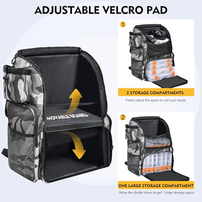 MGB 46L Water-resistant Fishing Tackle Backpack with Rod Holders, Fishing Gifts - color: Grey+black Camo（without Tackle Box）