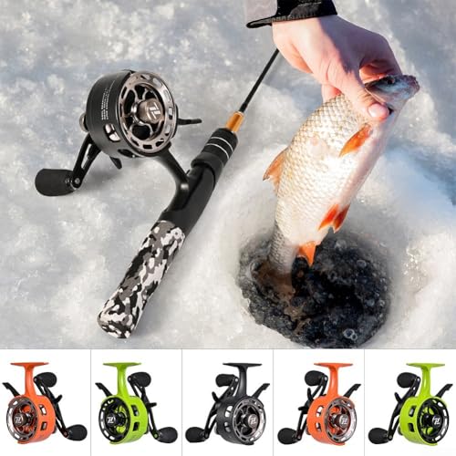 3.2:1 Ice Fishing Reel with Magnetic Drop Ice Fishing Reel 3.2:1 Gear Ratio for Winter Ice Fishing, Gear Ratio Inline Reel, 3+1 Ball Bearings Two-Way Spool Lever - color: yellow-green, size: right hand