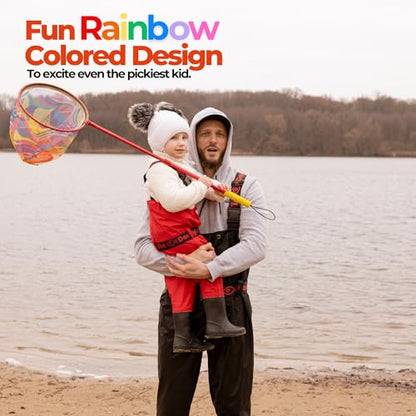 DaddyGoFish Kids Fishing Net - Extendable Telescopic Landing Net for Boy Girl Children Catching Small Fish Crab Shrimp Minnow Dragonfly Beach Pier Lake River Ocean - color: Style 1 (2 Pack, Red + Red)