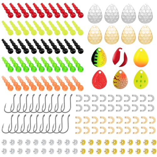 Alwonder 164 Pieces Lure Making Kit for Walleye Kokanee Trolling Fishing Rigs, Lure Making Supplies Inline Spinners Rigs Parts Crawler Harness Trout Bass Salmon Colorado Blades Stacked Fishing Beads
