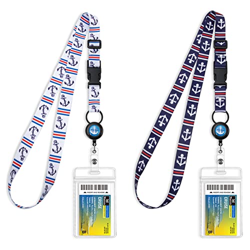MNGARISTA Cruise Lanyards, Adjustable Lanyard with Retractable Reel, Waterproof ID Badge Holder for All Cruises Ships Key Cards, 2pack - color: Royal Anchor