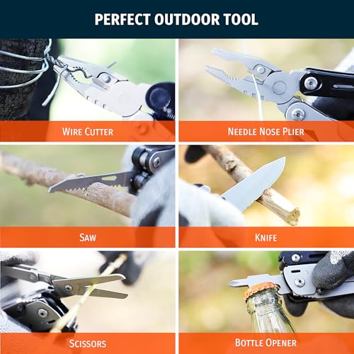 12-in-1 Multitool Pliers with Safety Lock, Fire Starter & Whistle, Stainless Steel Pocket Knife, Camping Multitool with Detachable Scissors for Outdoor Survival, EDC Gear - style: 12 IN 1