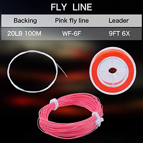 Sougayilang Fly Fishing Rod Reel Combos with Lightweight Portable Fly Rod and CNC-machined Aluminum Alloy Fly Reel,Fly Fishing Complete Starter Package - color: Fly Fishing Full Kit 5-6#-Pink