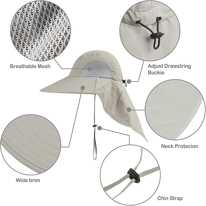 Outdoor Sun Hat for Men with 50+ UPF Protection Safari Cap Wide Brim Fishing Hat with Neck Flap, for Dad… - color: Rose Red