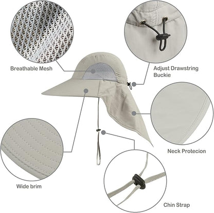 Outdoor Sun Hat for Men with 50+ UPF Protection Safari Cap Wide Brim Fishing Hat with Neck Flap, for Dad… - color: Blue