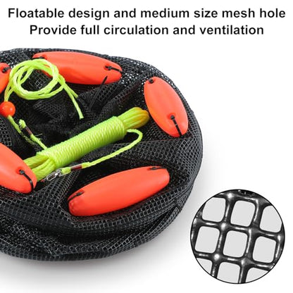 Extra Large Foldable Floating Fishing Basket for Live Caught Fish, Heavy Duty Coated Mesh Bait Pen, Collapsible Mesh Fishing Basket