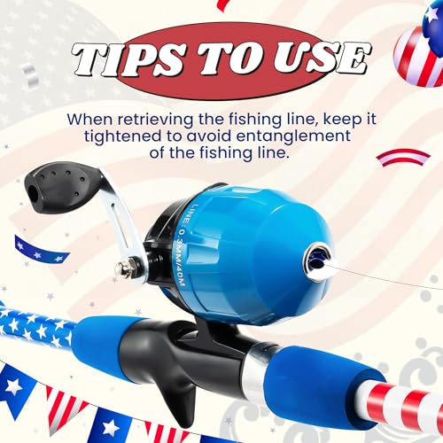 Kids Fishing Pole, Portable Telescopic Kids Fishing Poles for Boys Girls Youth, Fishing Rod and Reel Combo - color: Flag red+blue