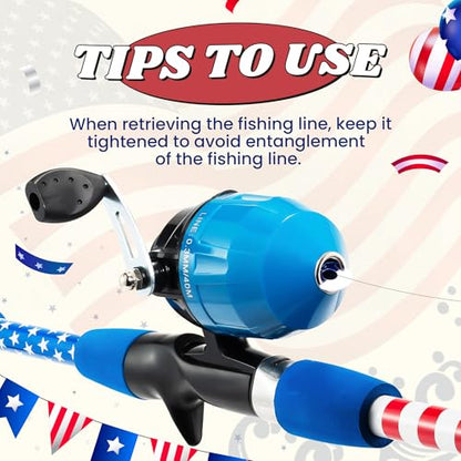 Kids Fishing Pole, Portable Telescopic Kids Fishing Poles for Boys Girls Youth, Fishing Rod and Reel Combo - color: Flag red+blue