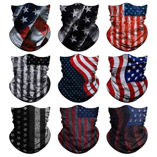 Neck Gaiter for Men Women Headwear Bandana Head Wrap Face Scarf Mask Cover Warmer Balaclava-Seamless & Versatile - color: B-red-black-flag