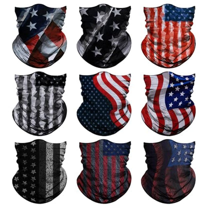 Neck Gaiter for Men Women Headwear Bandana Head Wrap Face Scarf Mask Cover Warmer Balaclava-Seamless & Versatile - color: B-red-black-flag