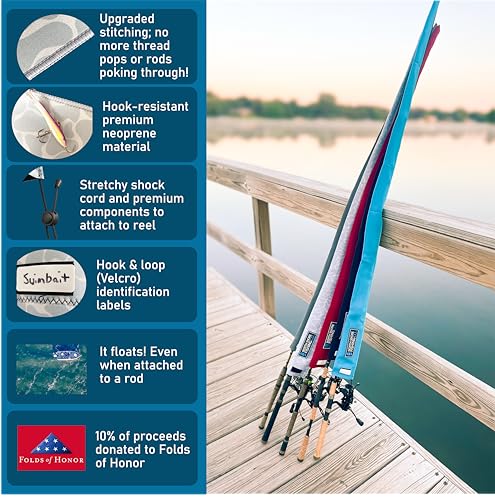 Premium Neoprene Fishing Rod Sleeve – Floating, Puncture Resistant, Labeled Protective Sock for Casting, Spinning, Trolling Fishing Rods - color: Topo, size: 52", style: Spinning