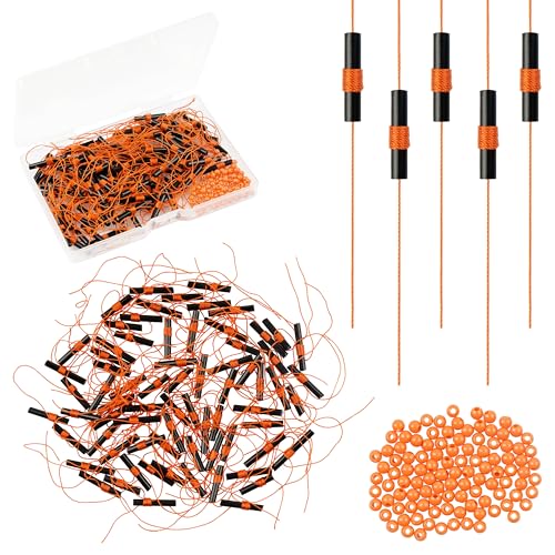 AGOOL Bobber Stops for Fishing Floats, 100Pcs Slip Bobber Stop Knots with Plastic Beads Bobber Stoppers for Fishing Line or Fishing Leader Saltwater Freshwater Fishing Tackle - color: Orange