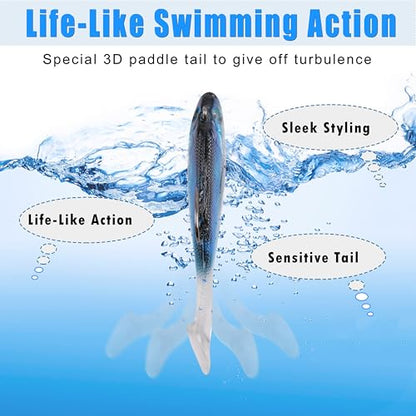 Pre-Rigged Swimbaits, 6/12pcs Paddle Tail Swim Baits Swim Shad Jig Head Fishing Lures Soft Plastic Swimbaits for Bass Trout Walleye Crappie - size: 3.93inch/0.96oz, style: 6pcs