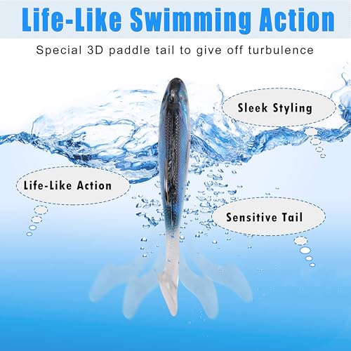 Pre-Rigged Swimbaits, 6/12pcs Paddle Tail Swim Baits Swim Shad Jig Head Fishing Lures Soft Plastic Swimbaits for Bass Trout Walleye Crappie - size: 2.36inch/0.13oz, style: 6pcs