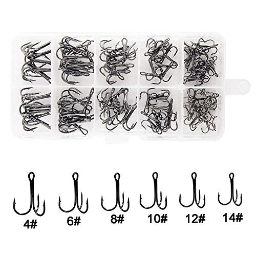 Fishing Treble Hooks Kit High Carbon Steel Treble Fishing Hooks Ring Set Strong Sharp Round Bend for Trout Bass Catfish Lures Baits Freshwater Saltwater