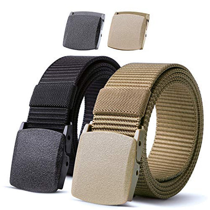JASGOOD 2 Pack Nylon Web Belt Outdoor Military Men’s Metal Free Belt with TSA Plastic Buckle - color: A-black+green Khaki, size: Fits Pant Up To 35"