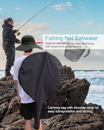 Large Rubber Fishing Net Heavy Duty Extra Large Aluminum Landing Net for Saltwater Fish Net Telescoping Handle with 6pcs Soft Jig Swimbait, Extends to 72-94in