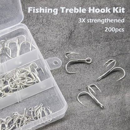 Fishing Treble Hooks Kit, Large Size High Carbon Steel Hooks 3X Strong Sharp Round Bend Hooks with Split Rings for Saltwater Freshwater Fishing 200pcs/Box Mixed 5 Size 2 4 6 8 10 - color: Silver
