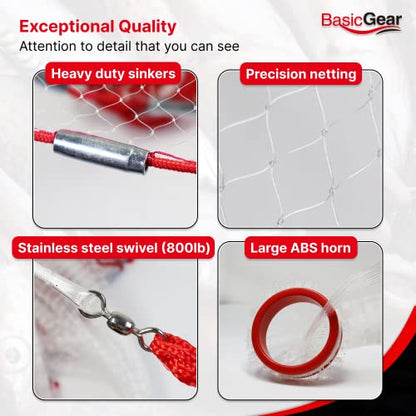 BasicGear Cast Net | 3ft-12ft Radius, 3/8 or 1/4 inch Mesh for Freshwater and Saltwater Bait Fish| Professional Grade and Upgraded Material | Throw Style - size: 3ft Radius, style: Zinc Iron, 1/4" Mesh
