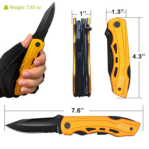RoverTac 15-in-1 Pocket Multitool Knife - Folding Knife with Pliers, Bottle & Can Opener, Phillips Screwdriver + 9 Bits, Nylon Sheath - EDC Multi Tool for Camping, Hiking & DIY - Gifts for Men & Dad - style: Multi-Knife Pliers Golden