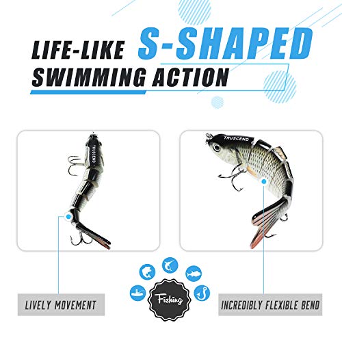 TRUSCEND Swimmax Easy Catch Fishing Lures with BKK Hooks, Wiggling, Vibrating, Rattling and Gurgling for More Bites, Heavy-Duty Dyneema Fiber Jointed Swimbaits for Bass, Trout, Crappie, Walleye, Pike - color: A5-4",0.7oz