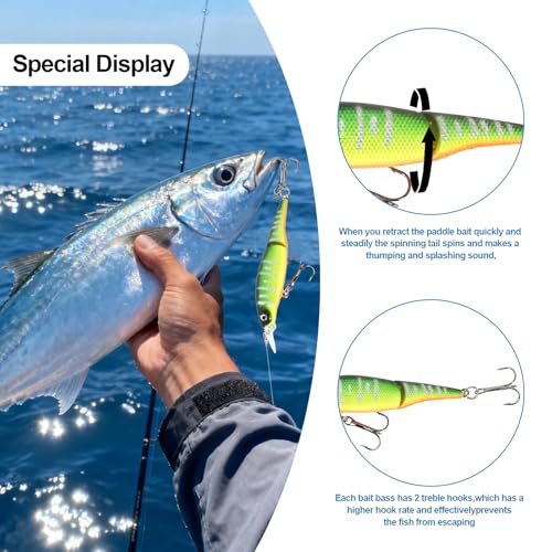 Whopper Fishing Lure for Bass：Popper Top Water Fishing Lures with Floating Rotating Tail Barb Treble Hooks Saltwater Freshwater Plopping Lures Kit - color: 5pcs hook tail