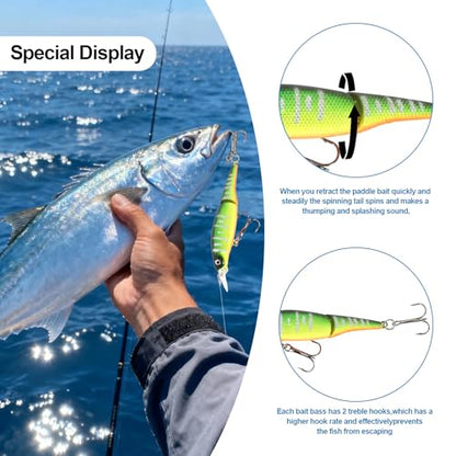 Whopper Fishing Lure for Bass：Popper Top Water Fishing Lures with Floating Rotating Tail Barb Treble Hooks Saltwater Freshwater Plopping Lures Kit - color: 5pcs hook tail