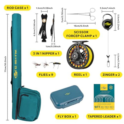 SF Fly Fishing Rod Combo Starter Kit Semi Gloss Green Jade Finish 24T Carbon Fiber Trout Travel Fly Rod with Reel,Fly Rod case,Fly Box , Flies,Tapered Leader,Knot Tying Tools - color: Emerald Green Fly Rod Combo 5wt, size: 9', 5wt, 4sec, M.F