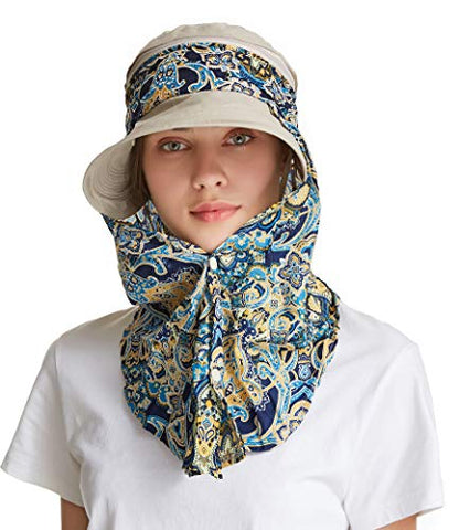 icolor Women Sun Hat UPF 50+ Sun Protection Hat Summer Outdoor Neck Shield Flap Visor Hat Ponytail Hats Wide Brim Beach Hat - color: Brown