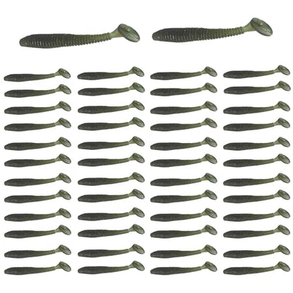 50PCS 5cm Soft Plastic Fishing Lures, PVC Paddle Tail Swimbaits for Bass Trout Walleye Crappie, T-Tail Grub Worm Baits Tackle Accessory - color: Dark Brown