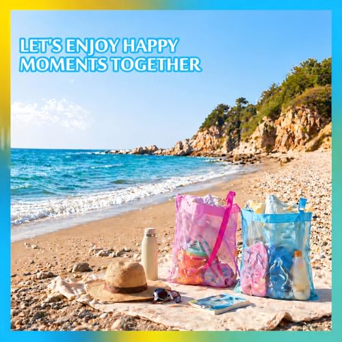 VioraWhite 2 Pcs Extra Large 14 x 16inch Clam Mesh Chum Beach Bags for Seashells Clams Treasures Sand Away Foldable Shell Collection Bags with Adjustable Straps (Pink,Blue) - color: Pink, Blue