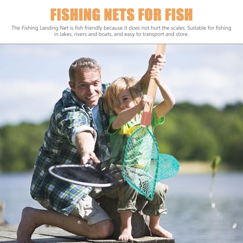 Wood Handle Fishing Net 30cm Small Square Frame Wear-Resist Mesh Portable Landing Net for Outdoor Fish Catching and Fly Fishing
