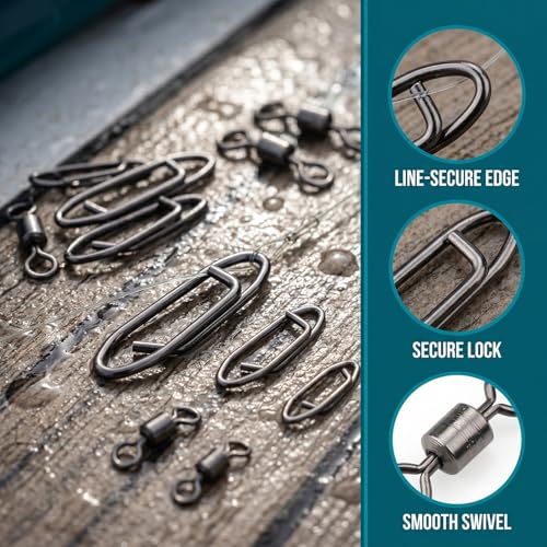 MOBOREST Fishing Swivels Snap Swivels Barrel Swivels with Snaps | coastlock snap, secure lock, 360° rotation, anti line twist, quick lure swap, 5 sizes, saltwater & freshwater fishing tackle