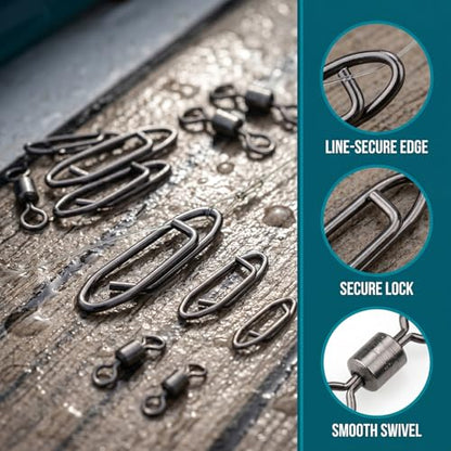 MOBOREST Fishing Swivels Snap Swivels Barrel Swivels with Snaps | coastlock snap, secure lock, 360° rotation, anti line twist, quick lure swap, 5 sizes, saltwater & freshwater fishing tackle