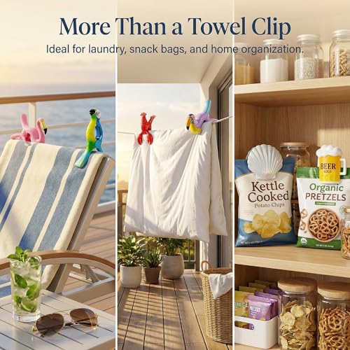 Towel Clips for Beach Chairs - Hurricane-Proof Clothes Pins, Premium ABS Heavy Duty Clothespins with Silicone Pads for Cruise Essentials, Beach & Pool Vacation, 4 Pack(Rainbow Bird + Parrot) - color: Rainbow Bird + Parrot