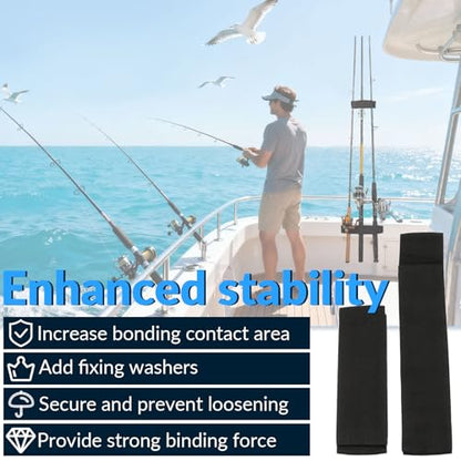 12760-7 Boat Deck Fishing Rod Holder Straps Set for Up to 5 Rods,Fishing Rod Saver Straps Tie Downs for Boat Deck,10 Inch Handle Strap,6 Inch Rod Tip Strap, Fishing Boat Accessories,Black