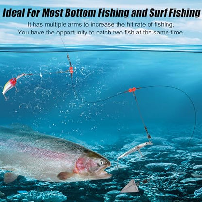 Fishing Leaders Saltwater Tackle Rig Surf Fishing Rigs with Swivel Snaps High Strength Wire Leader Bottom Rigs Fishing Gear Equipment for Lures Bait Hooks - color: Black Stainless Steel, style: 2 Arms-12pcs