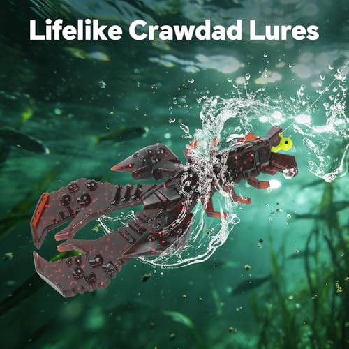 4.1" Crawfish Lure for Bass Fishing, Soft Plastic Craw Bait Kit with Removable Rattles & Jig Head, Reusable Bait Box for Freshwater Bass - color: blue, red, green