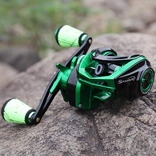Sougayilang Baitcasting Reels - Colorful Fishing Reel, 8.0:1/7.3:1 Gear Ratios, 9+1 BB, Magnetic Braking System - color: Green- Right Handed